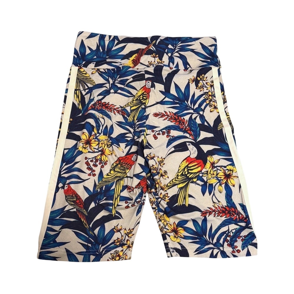 Adidas x Farm Rio Women Tropical Bird Print Bike Shorts Talc Gold KD4613 Size M - Picture 2 of 5